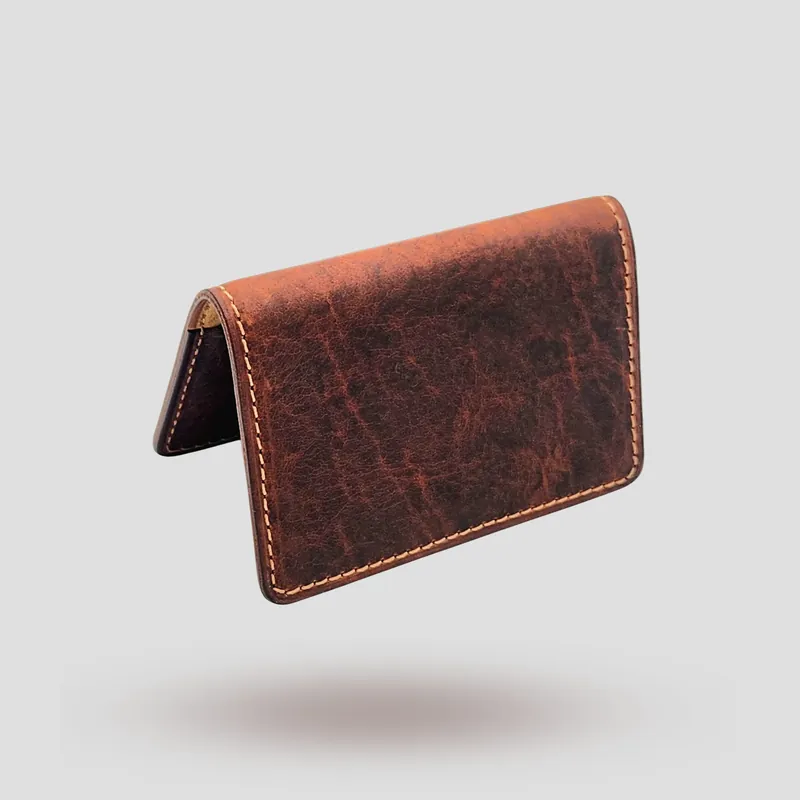 A custom cardholder handcrafted in brown premium cowhide leather.