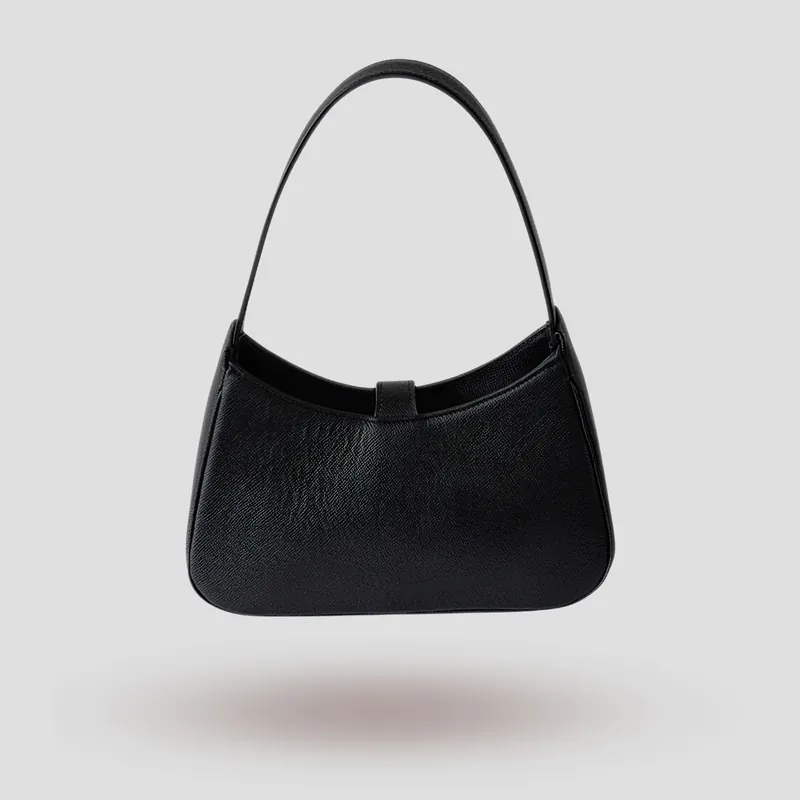 A custom shoulder bag handcrafted in black premium Epsom cowhide leather.