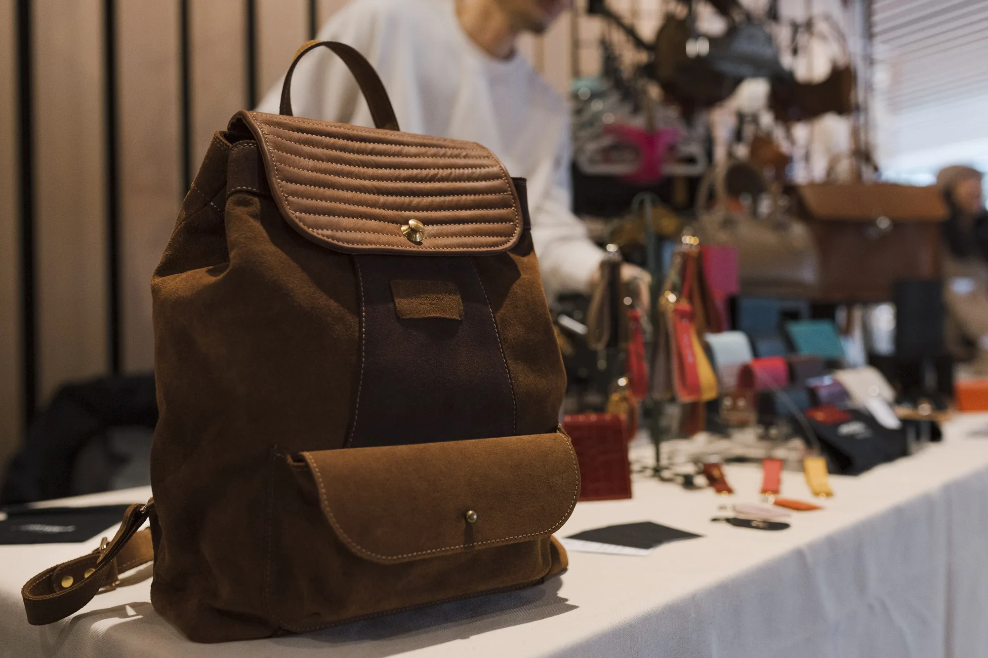 A custom backpack handcrafted by Joe at the SEEK Bespoke Market in Whistler