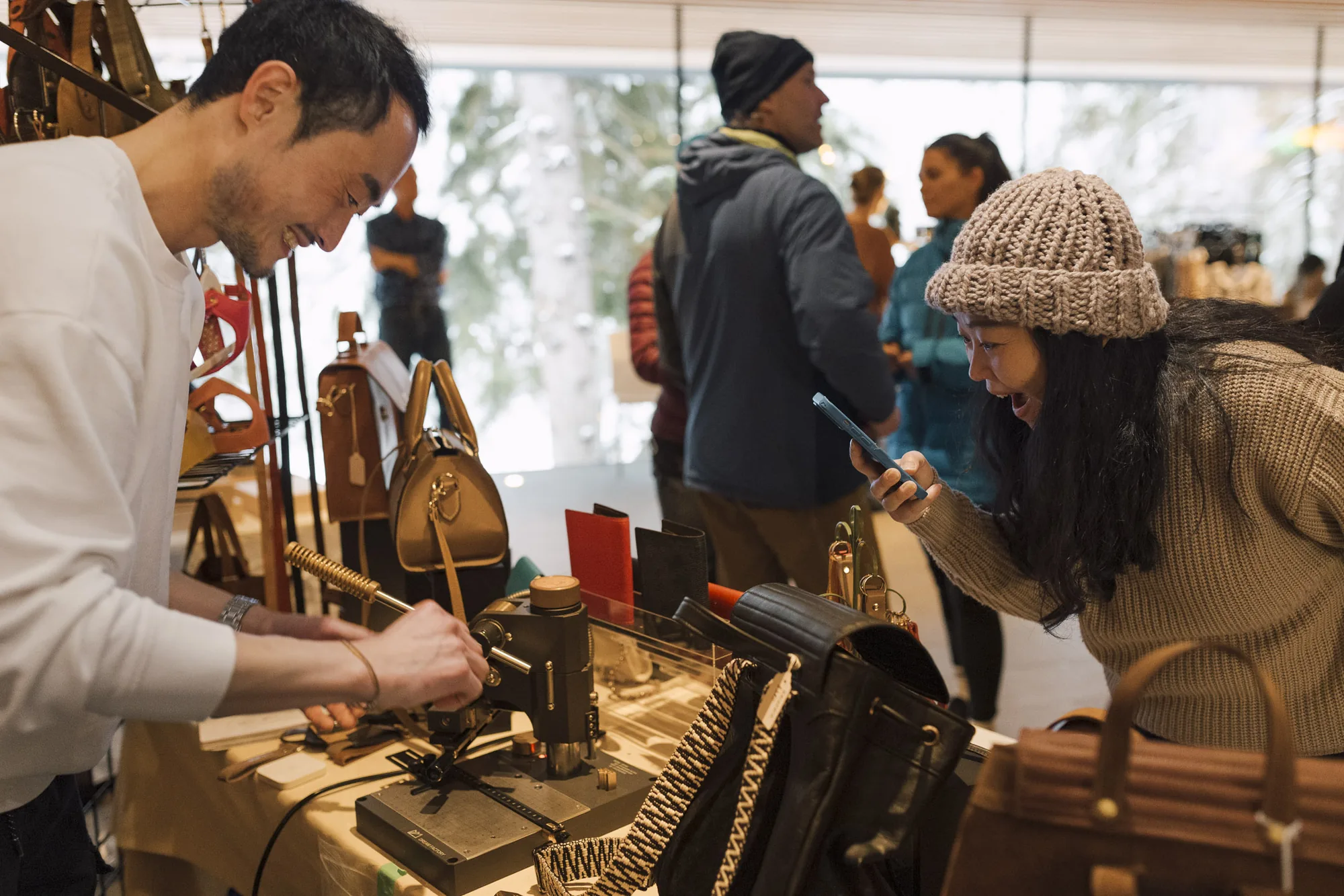 Joe with a client at the SEEK Bespoke Market in Whistler