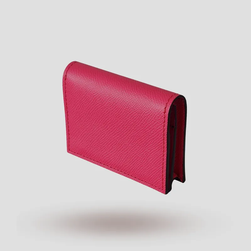 A custom wallet in pink premium Epsom cowhide leather.