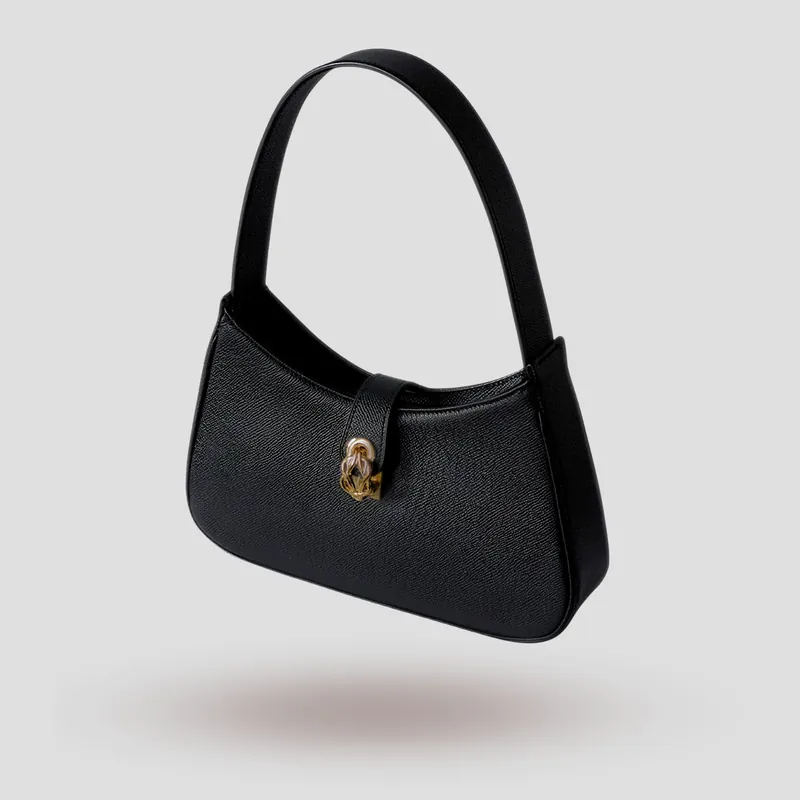 A custom shoulder bag handcrafted in black premium Epsom cowhide leather.