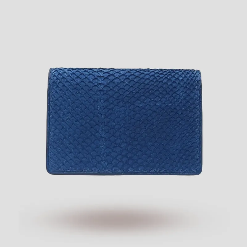 A custom wallet handcrafted in blue premium salmon leather.