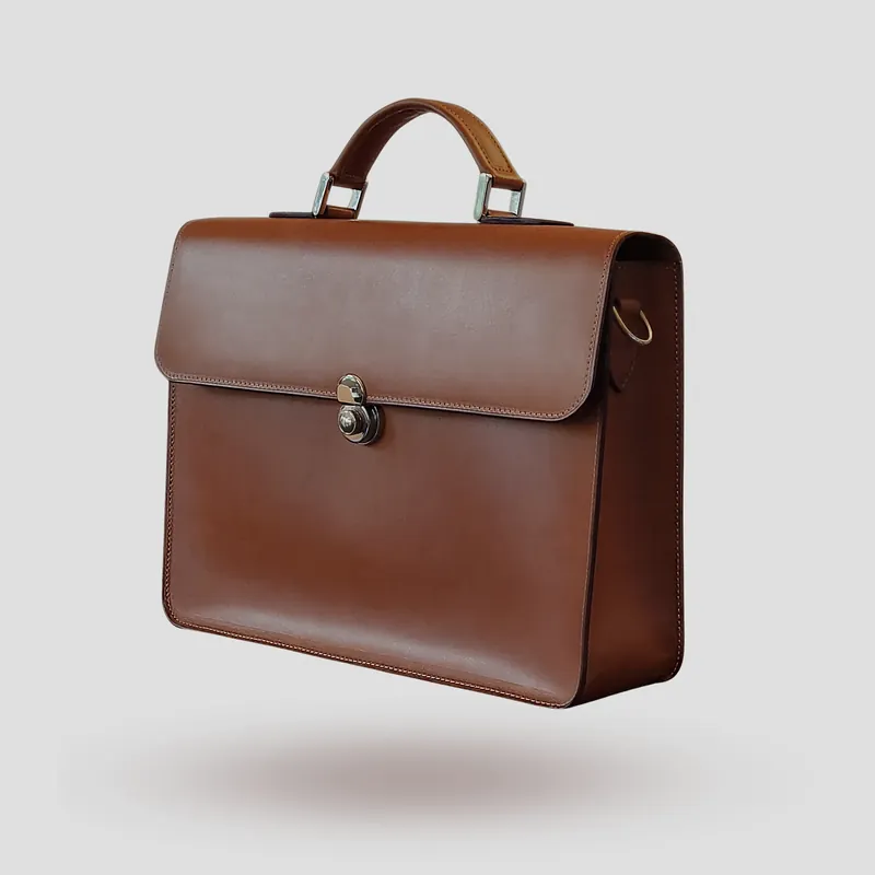 A custom briefcase handcrafted in brown premium horse leather.