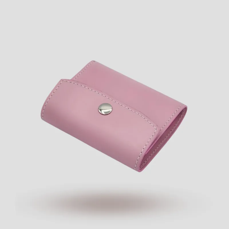 A custom wallet handcrafted in pink premium cowhide leather.